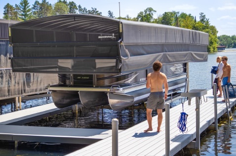 Dual-motor ShoreScreen Power Curtain rolling screens simultaneously